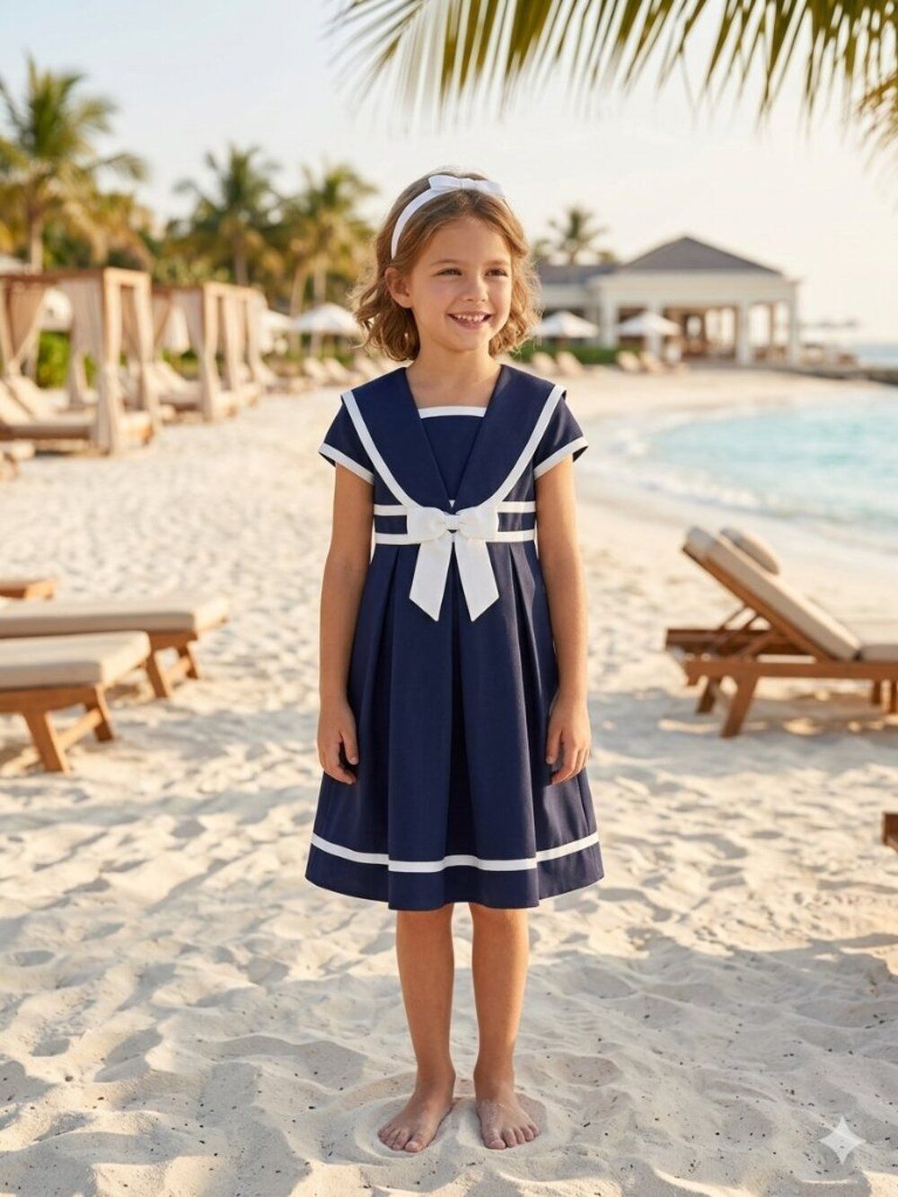 Bonnie Jean Navy Sailor-Style Kids Dress with White Trim Size 5